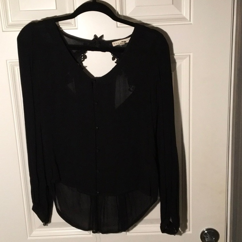 Blush Noir Sheer Black Open Back Blouse size M